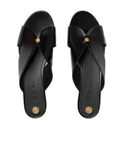 Loro Piana Vera Leather Flat Slide Sandals In Black