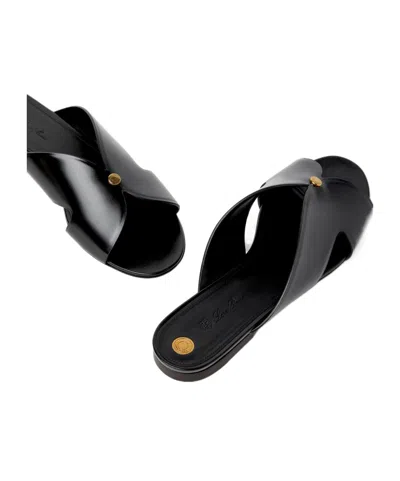 Loro Piana Vera Leather Flat Slide Sandals In Black