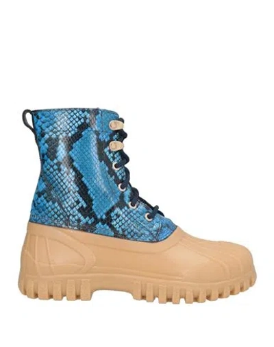 Diemme Man Ankle Boots Blue Size 5 Leather, Rubber In Blue