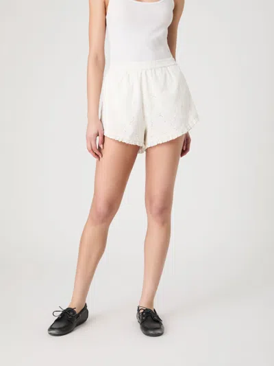 French Connection Ruffle Hem Cotton Eyelet Shorts In White