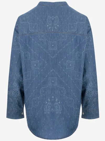 Pinko Blue Bandana-print Denim Blouse In Denim