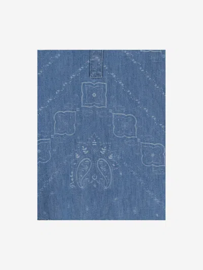 Pinko Blue Bandana-print Denim Blouse In Denim