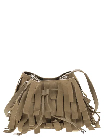 Hogan Hocket Mini Bucket Bag In Suede With Fringe Workmanship In Beige