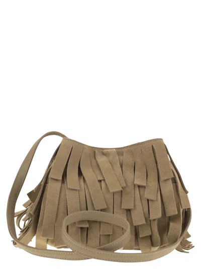 Hogan Hocket Mini Bucket Bag In Suede With Fringe Workmanship In Beige