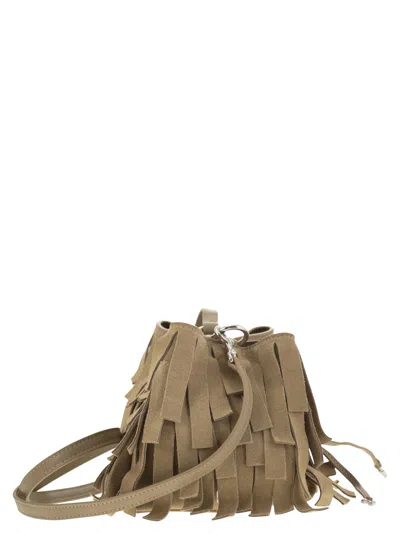 Hogan Hocket Mini Bucket Bag In Suede With Fringe Workmanship In Beige
