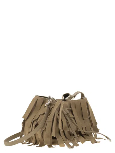 Hogan Hocket Mini Bucket Bag In Suede With Fringe Workmanship In Beige