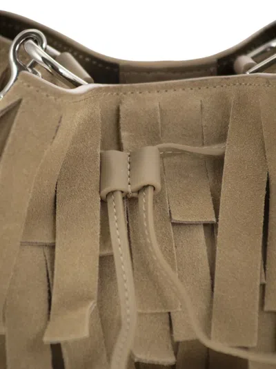 Hogan Hocket Mini Bucket Bag In Suede With Fringe Workmanship In Beige