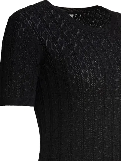 Loulou Studio Knit Texture Midi Length Short Sleeves Dress In Black