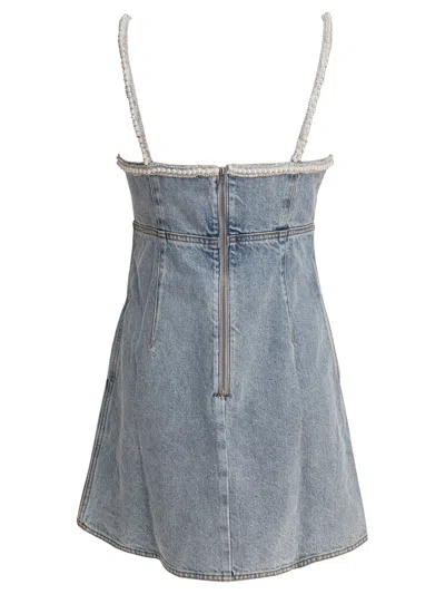 Self-portrait Denim Pearl Mini Dress In Blue