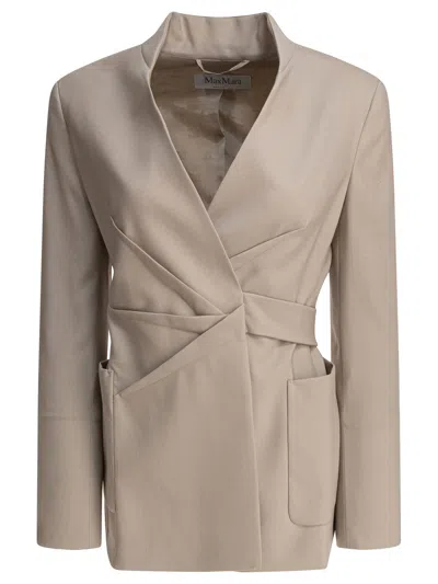 Max Mara Single-breasted Blazer With Unique Wrap-style Design In Beige