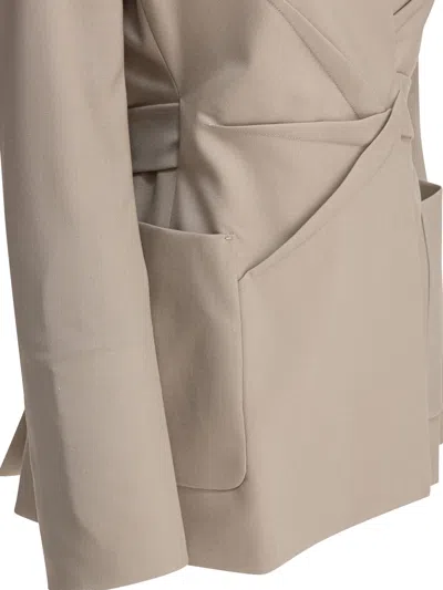 Max Mara Single-breasted Blazer With Unique Wrap-style Design In Beige