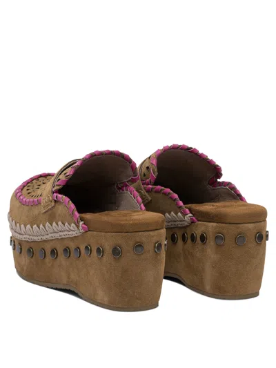 Mou Overstitch Clogs In Brown