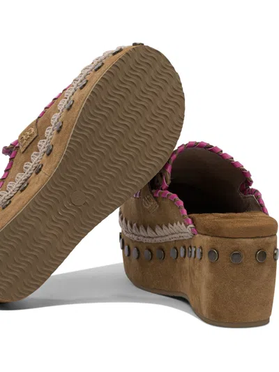 Mou Overstitch Clogs In Brown
