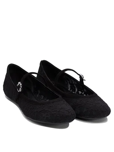 Gianvito Rossi Lace-overlay Ballerinas With Rubber Sole In Black