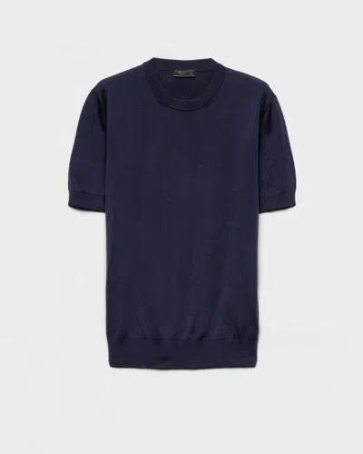 Prada Cotton T-shirt In Blue