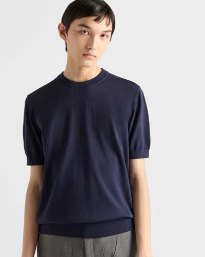 Prada Cotton T-shirt In Blue