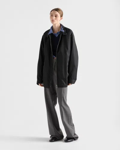 Prada High Collar Elasticated Hem Jacket In Black