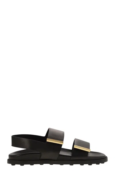 Tod's Women Sandal With Two Leather Straps In Black