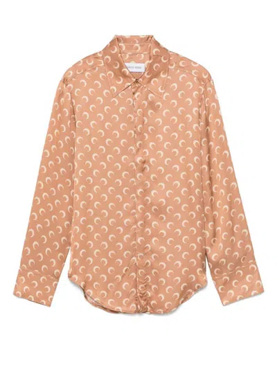 Marine Serre Moon Satin Button Down Shirt Clothing In Brown