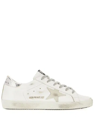 Golden Goose Stardan Sneakers With Silver Metallic Leather Star And Heel Tab In Bianco E Oro
