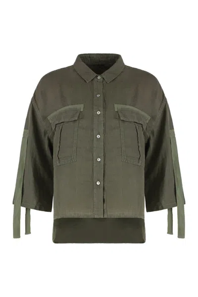 120% Lino Chest-pockets Linen Shirt In Green