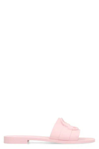 Moncler Rubber Slides With Flat Sole And Open Toe In Pink