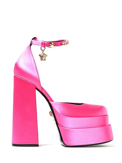 Versace Pink Canvas Medusa Aevitas Pumps In Pink