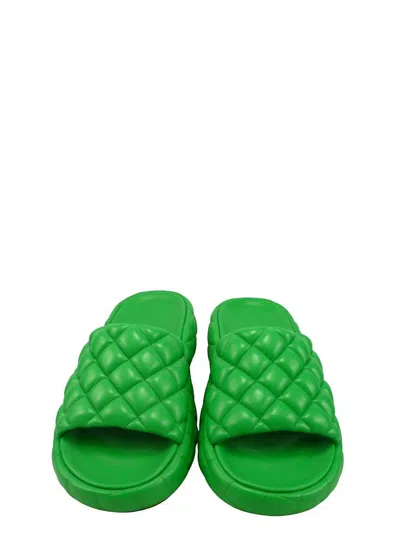 Bottega Veneta Quilted Green Slides With Chunky Sole In Green