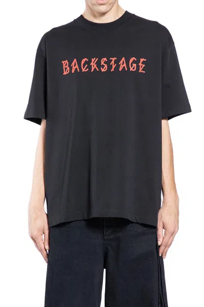 44 Label Group Black T-shirt With Print On The Front And Maxi Logo On The Back In Cotton Man In Black + Backstage Red B.sub
