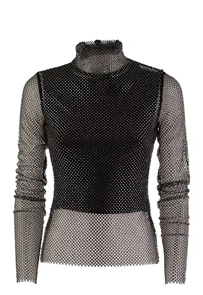 Sportmax Valdai Embellished Fishnet Crop Top In Black