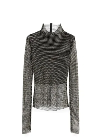 Sportmax Valdai Embellished Fishnet Crop Top In Black