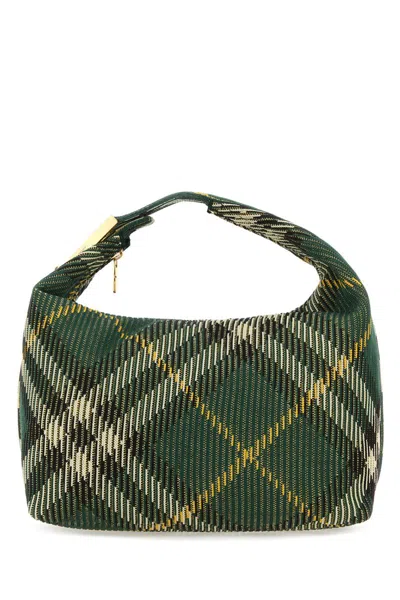 Burberry Embroidered Nylon Mini Peg Handbag In Green