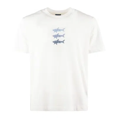 Paul & Shark Cotton Jersey T-shirt With Sharks Print In White