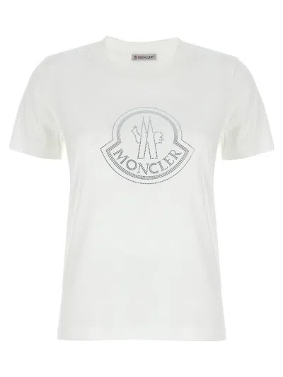 Moncler White T-shirt With Rhinestone Logo In Cotton Woman In White