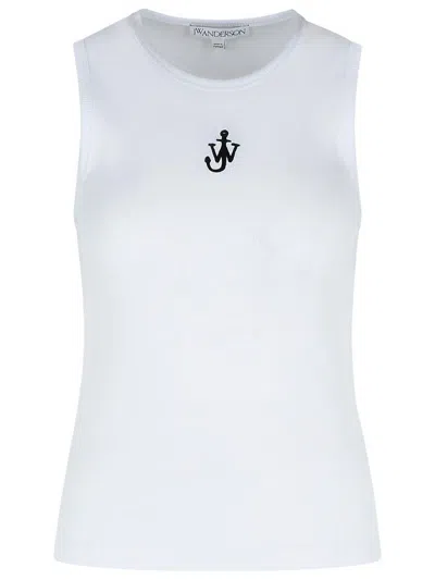 Jw Anderson Crew Neck Ribbed Sleeveless Top Straight Hem In White
