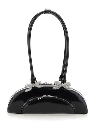 Self-portrait Black Leather Curved Shoulder Bag In Black