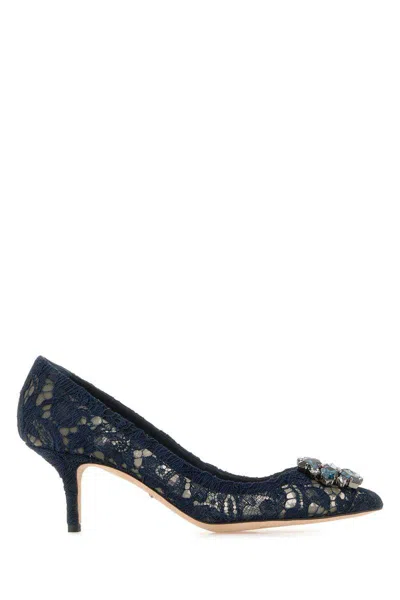 Dolce & Gabbana Scarpe Con Tacco In Pizzo Blu Notte Donna In Blue