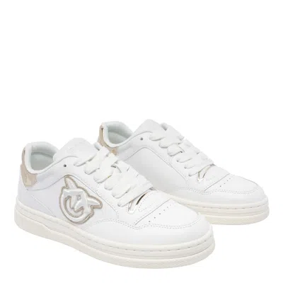 Pinko Logo-embroidered Leather Sneakers In White
