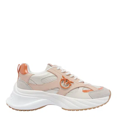 Pinko Neutral-coloured Ariel Sneakers With Patent Details In Beige