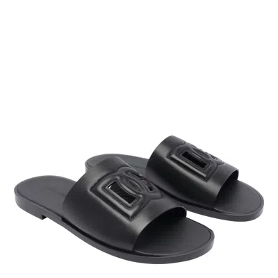 Dolce & Gabbana Black Sandals With Dg Logo Cut-out In Leather Man In Black