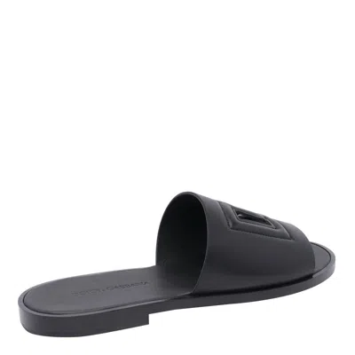 Dolce & Gabbana Black Sandals With Dg Logo Cut-out In Leather Man In Black