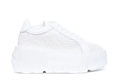 Casadei White Platform Sneakers Interwoven Design In Polyurethane Woman In White