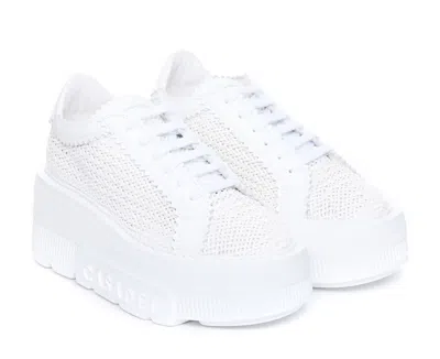 Casadei White Platform Sneakers Interwoven Design In Polyurethane Woman In White