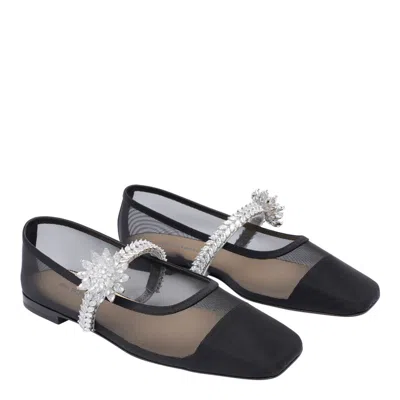 Mach&mach Crystal Flower Embellished Mesh Ballet Flats In Black