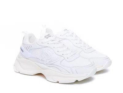 Stuart Weitzman White Sneakers With Logo Embroidery On The Side And Logo Patch On The Heel In Leather And Mesh Woman In White