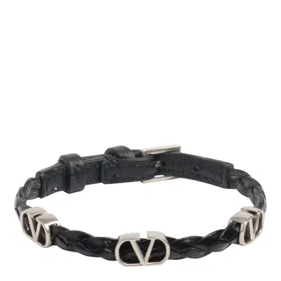 Valentino Garavani Vlogo Signature Bracelet In Braided Calfskin In Black