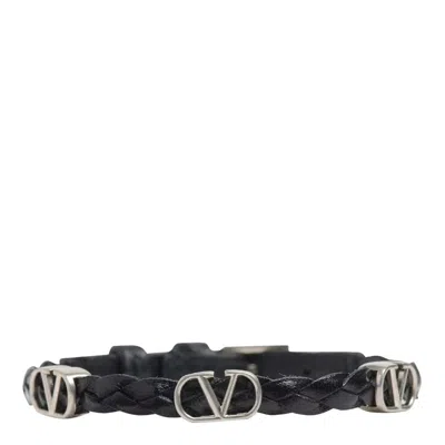 Valentino Garavani Vlogo Signature Bracelet In Braided Calfskin In Black