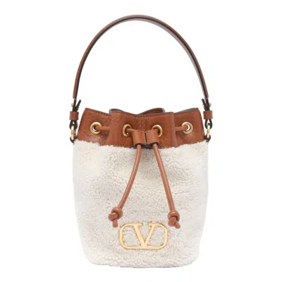 Valentino Vlogo Plaque Drawstring Bucket Bag In White