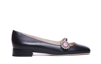 Valentino Embellished Leather Mary Jane Flats In Black