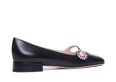 Valentino Embellished Leather Mary Jane Flats In Black
